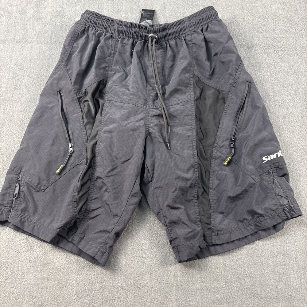 Santic Padded Shorts Mens Small Black Cycling MTB Mountain Bike Lined Cargo Zip
